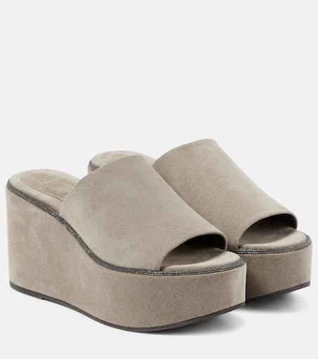 Brunello Cucinelli Suede platform slides 1