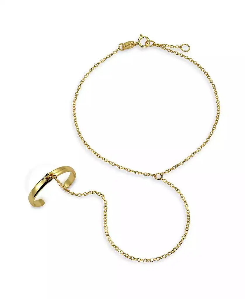 Bling Jewelry Delicate Hand Chain Ring & Bracelet .925 Sterling Silver Trendy Minimalist 14K Gold