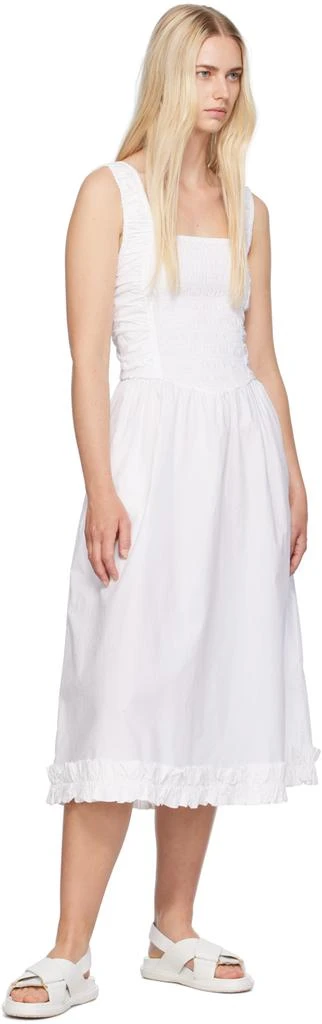 Ganni White Shirred Midi Dress 4
