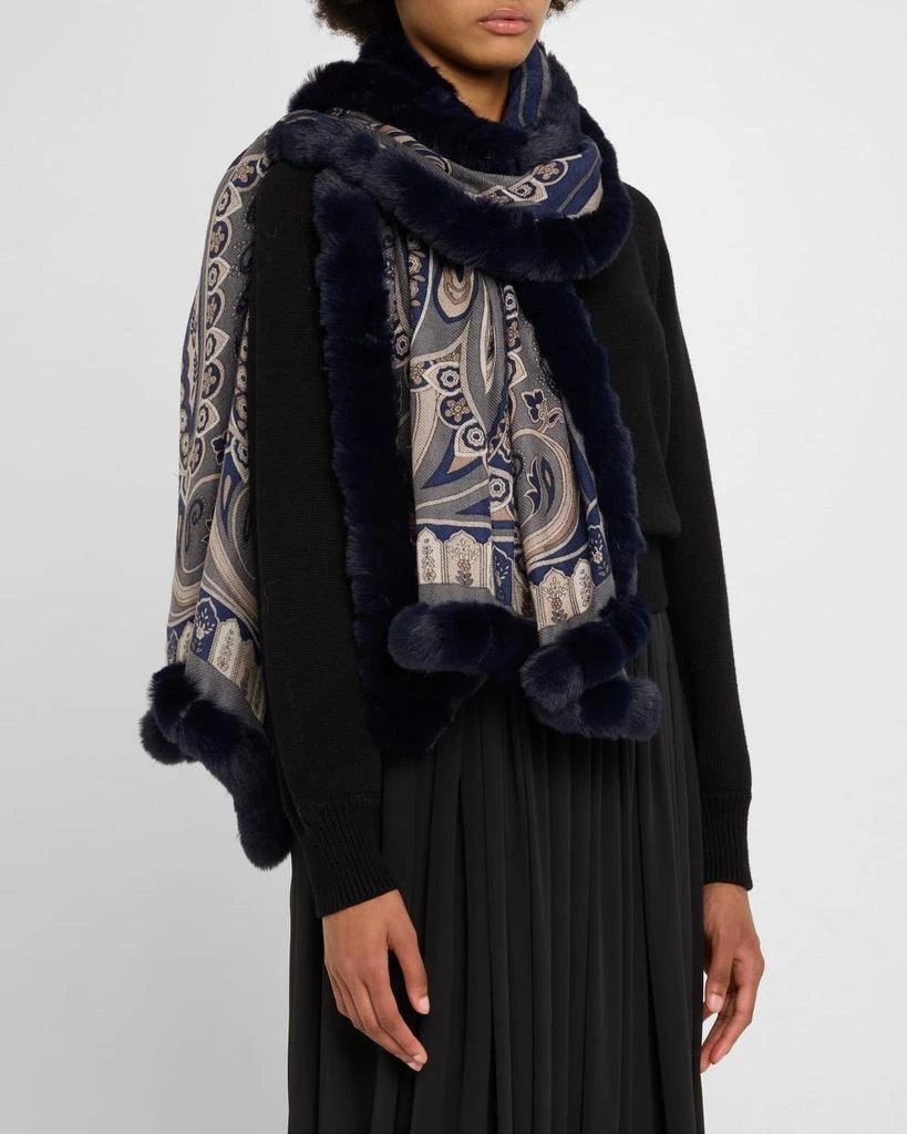 La Fiorentina Paisley-Print Cashmere-Blend Wrap with Faux Fur Trim 3