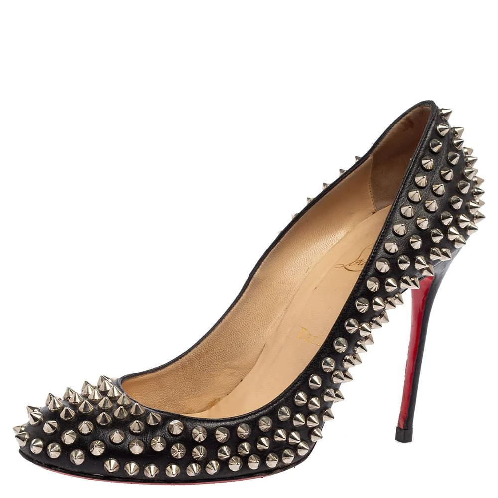 Shop Christian Louboutin Black Leather Spiked Fifi Pumps  display picture 1