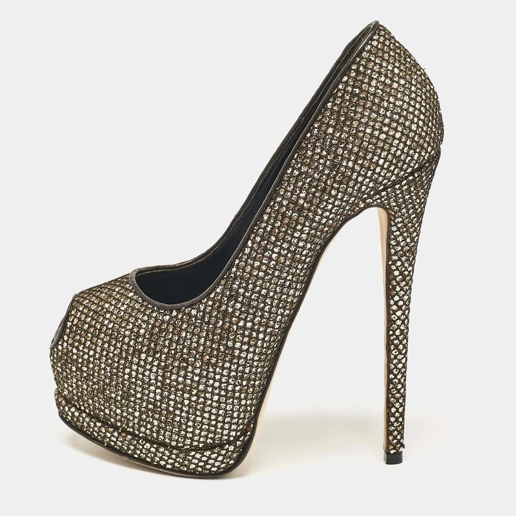 Giuseppe Zanotti Giuseppe Zanotti Gold/Black Glitter and Mesh Sharon Peep Toe Pumps Size 36.5 1
