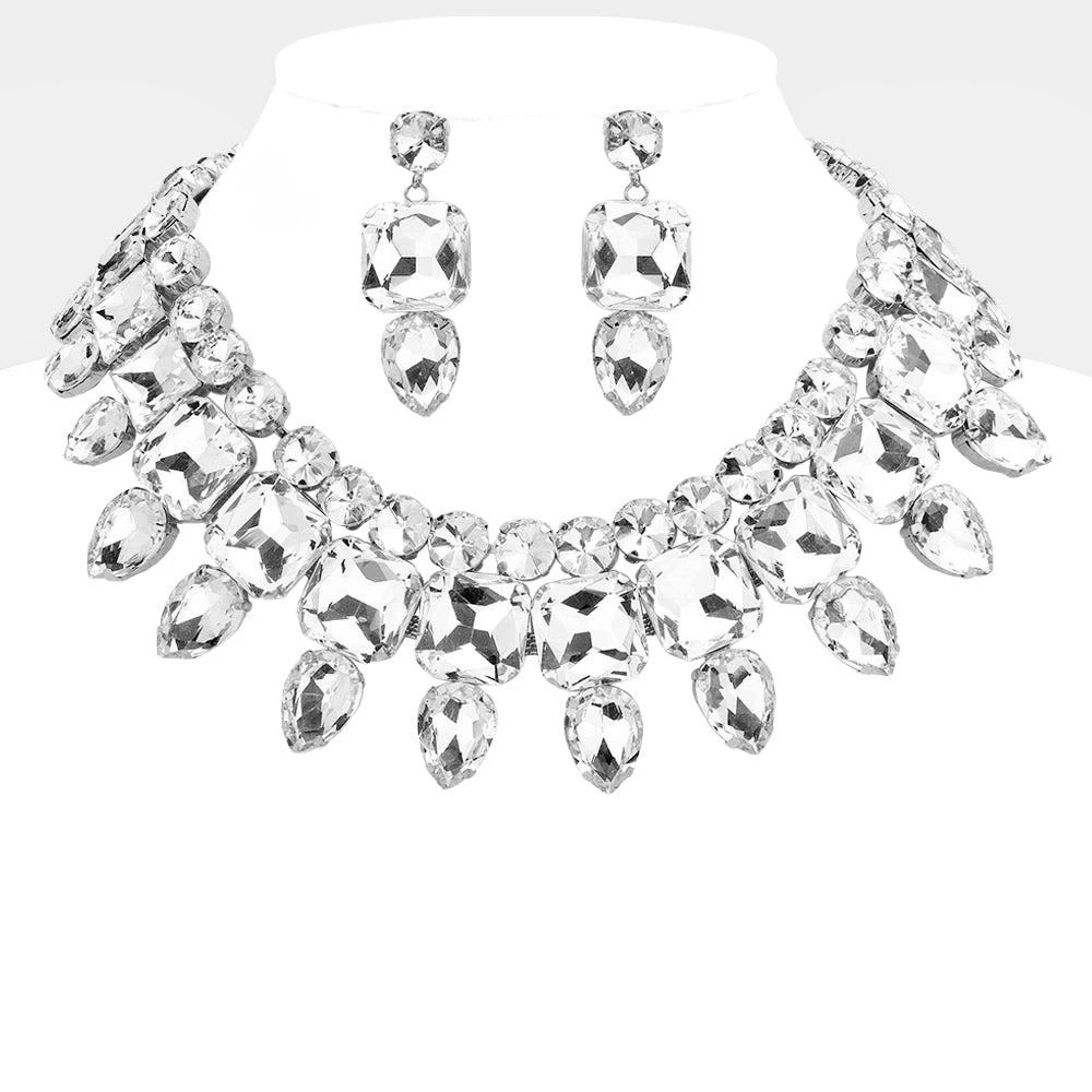 FASHNZFAB Multi Stone Cluster Evening Necklace 2