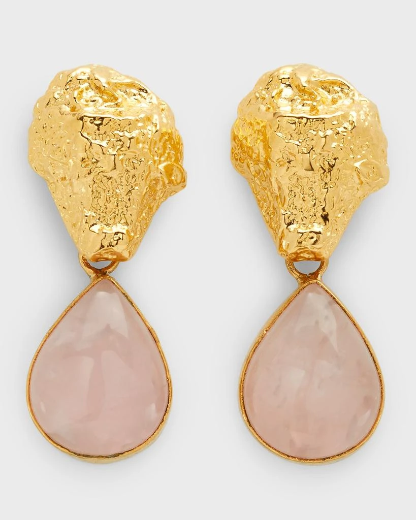 Devon Leigh Rose Quartz and Gold Post Earrings 1