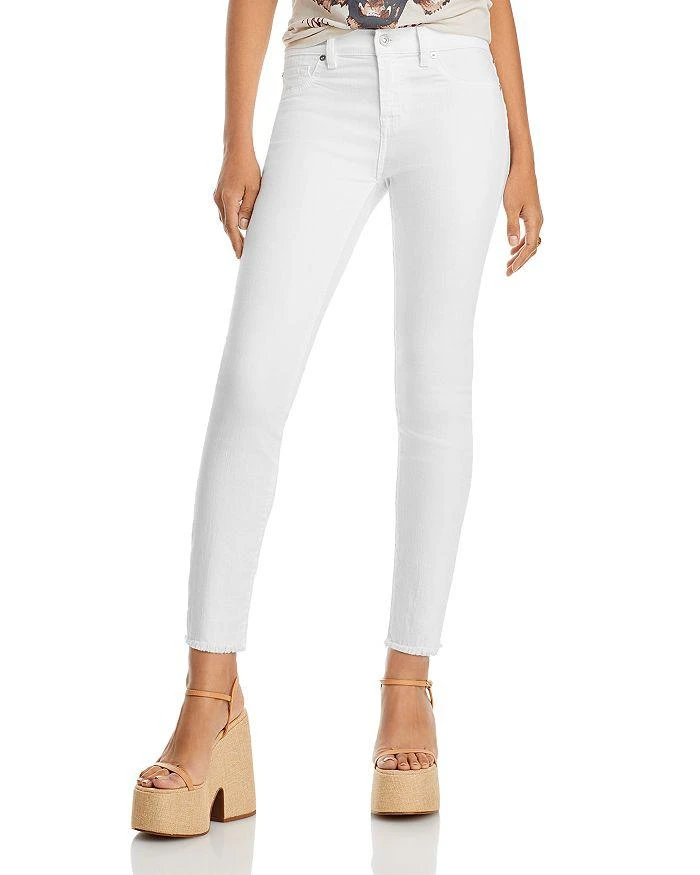 7 For All Mankind Roxanne Mid Rise Raw Hem Ankle Skinny Jeans in White Fashion 1