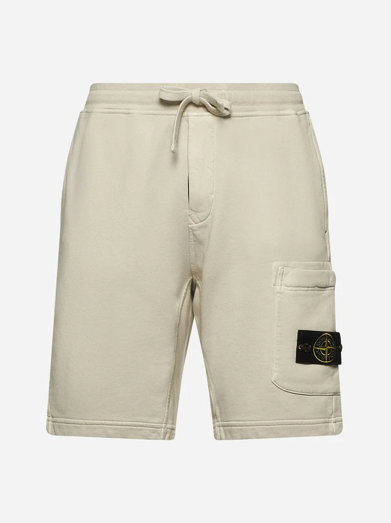 STONE ISLAND Beige cotton fleece cargo shorts 1