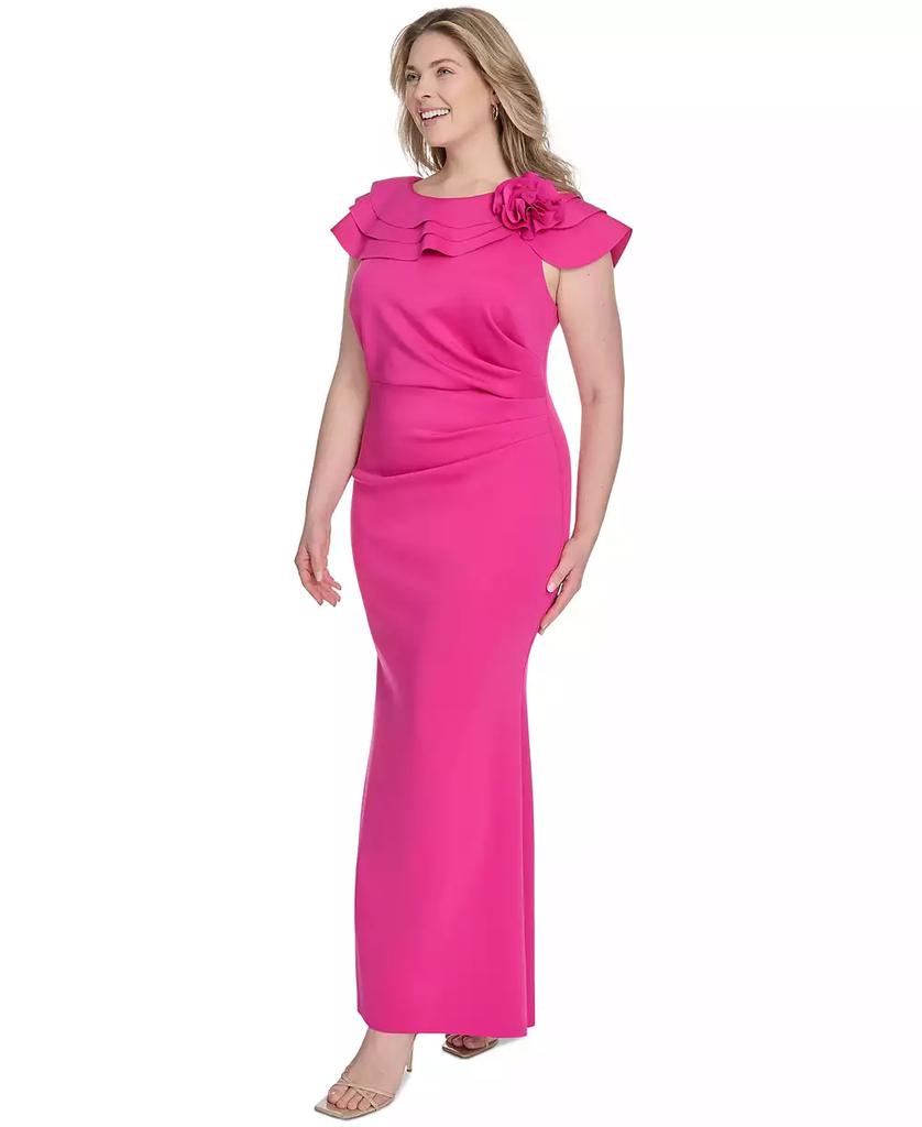 Jessica Howard Plus Size Ruffle-Sleeve Rosette-Trim A-Line Gown