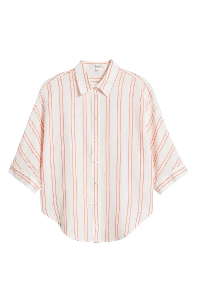 Madewell Stripe Pleat Sleeve Oversize Linen 
Cotton Button-Up Shirt 5