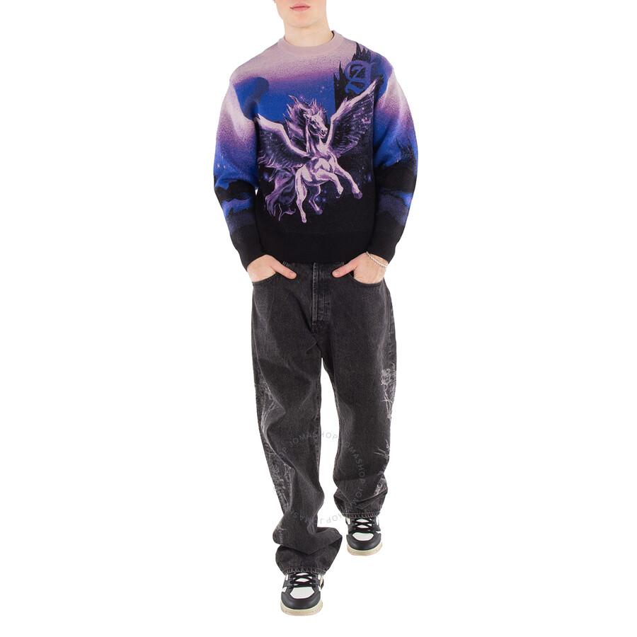 Aries Men's Purple Woolen Jumper Pegasus Print Sweater