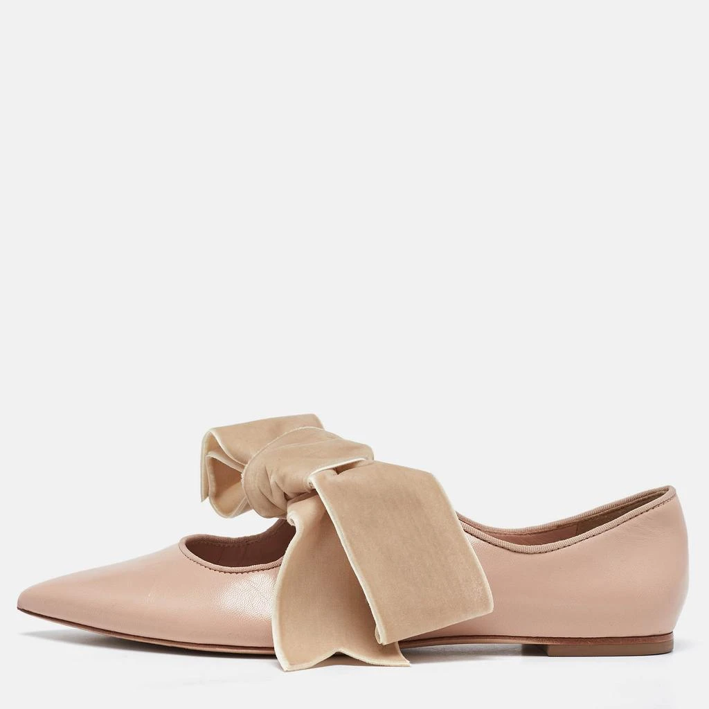 Tory Burch Tory Burch Pink/Beige Leather and Velvet Clara Pointed Toe Ballet Flats Size 39.5 1