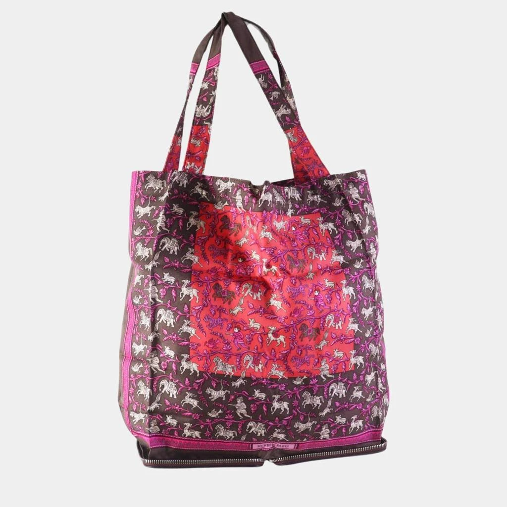 Hermes Hermes Silk Eco Tote Bag Chasse En Inde Brown Natural Material 2
