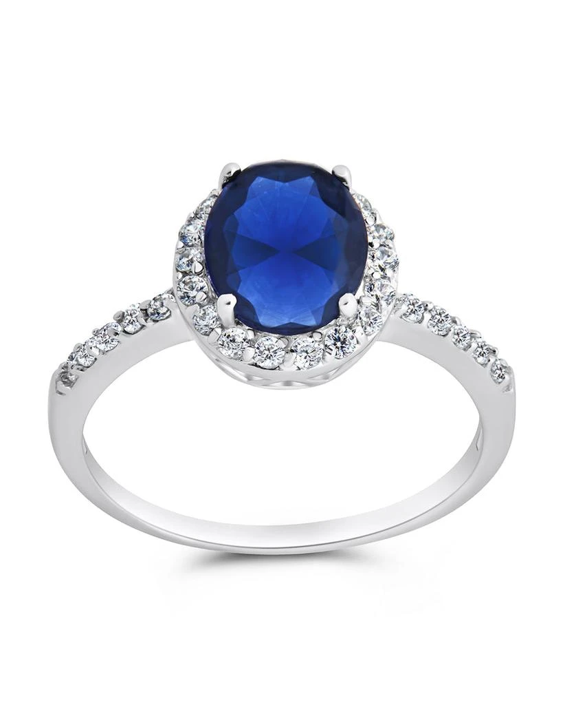 Sterling Forever Sterling Silver Sapphire CZ Halo Ring