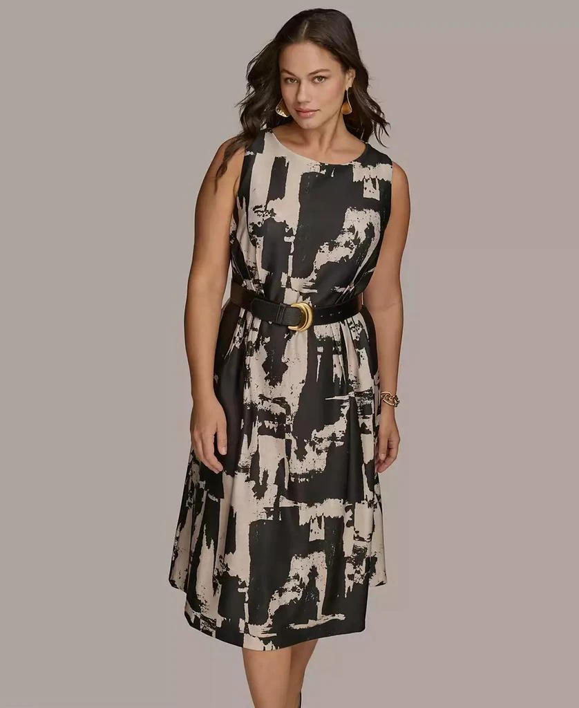 Donna Karan Plus Size Printed Belted A-Line Dress 8