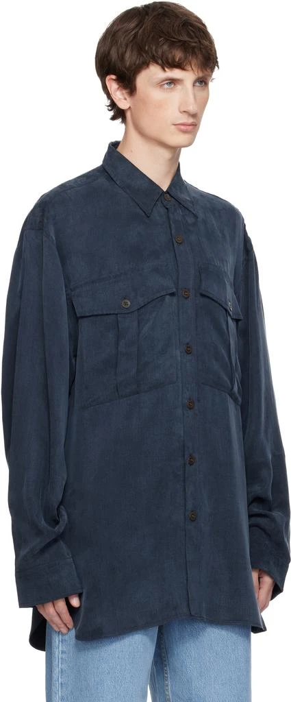 Dries Van Noten Navy Oversized Cupro Shirt 2