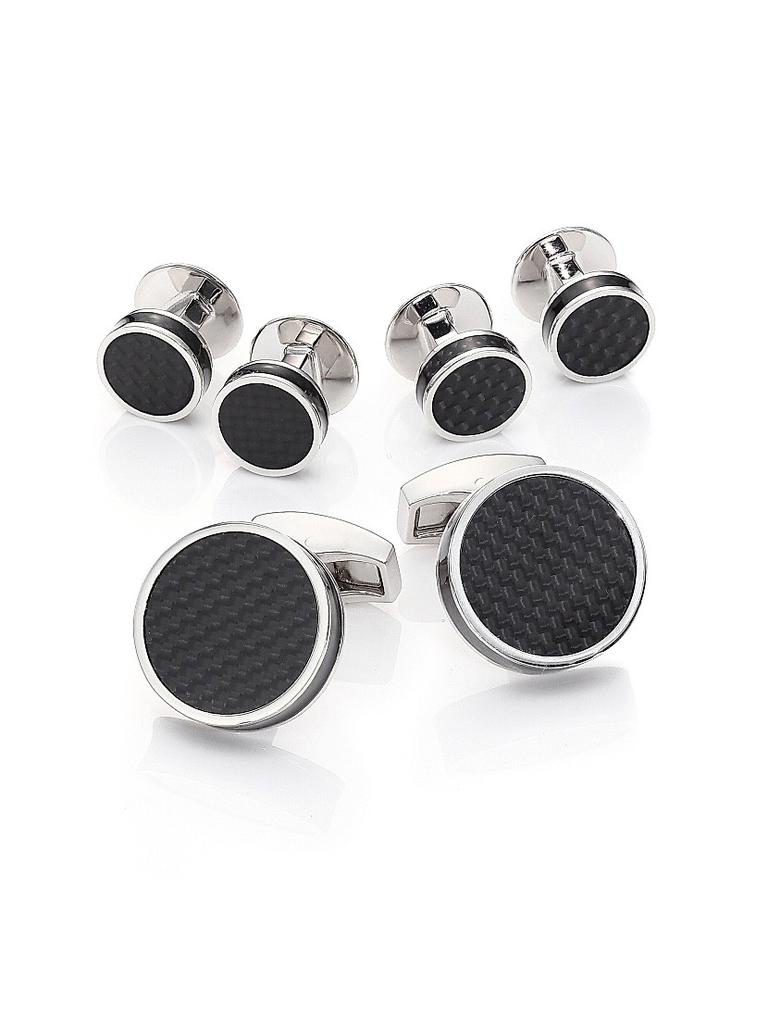 Tateossian Round Carbon Fiber Stud Set