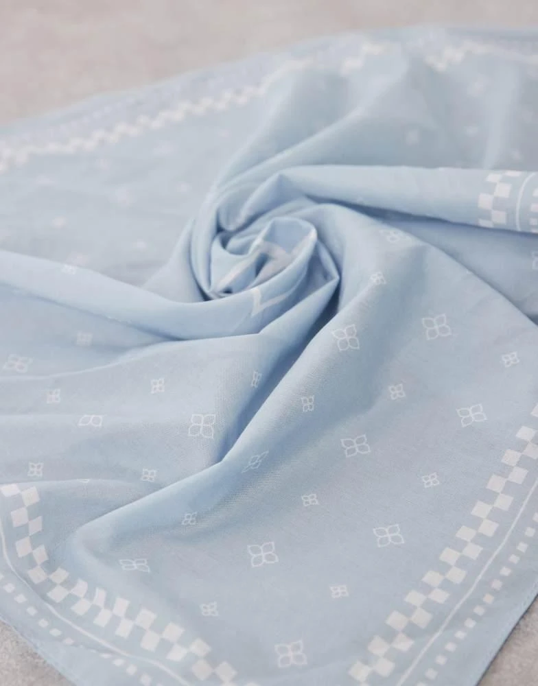 ASOS ASOS DESIGN paisley and checkerboard cotton bandana in blue 2