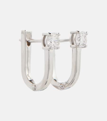 Melissa Kaye Aria U Huggie 18kt white gold hoop earrings with diamonds