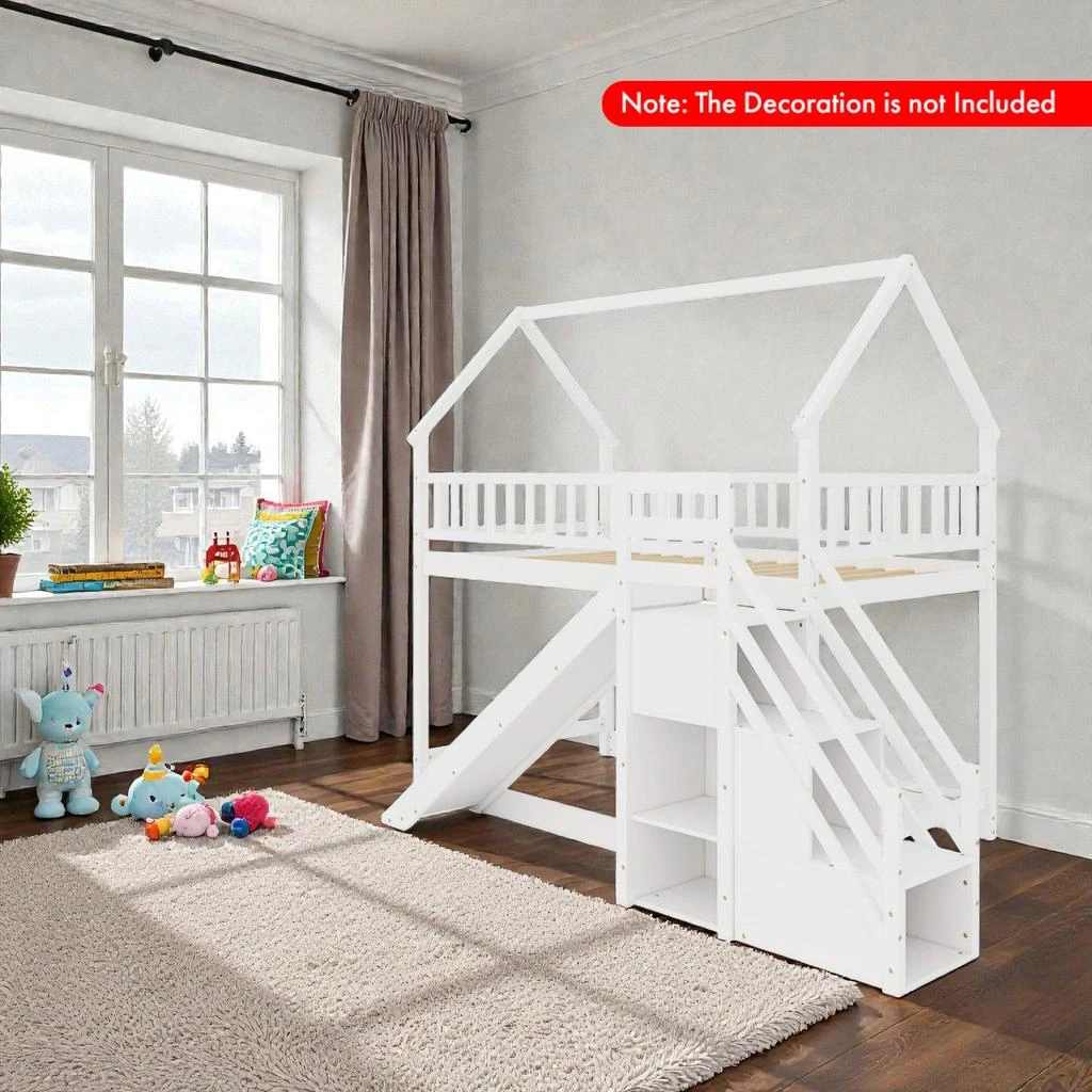 Hivvago Twin Bunk Bed with Slide and Staircase for Kids 2