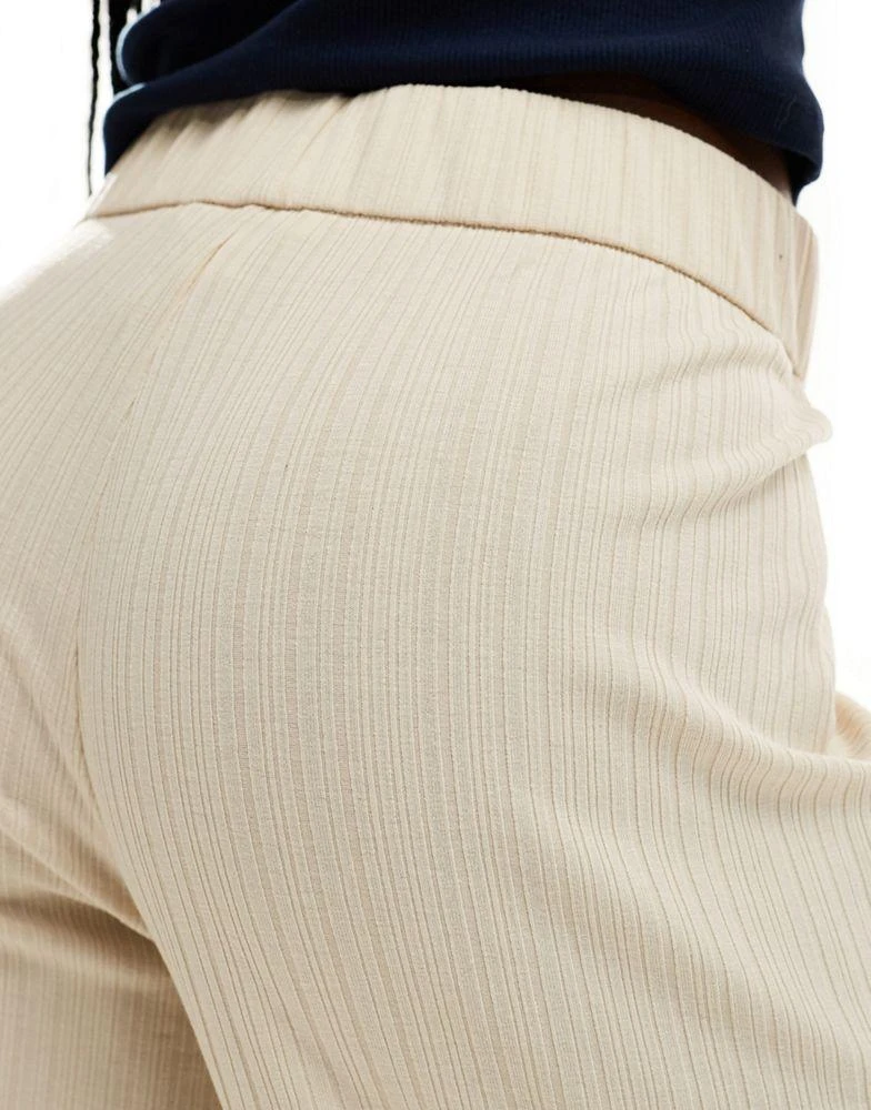 Monki Monki Cilla rib jersey cropped wide leg trousers in beige 3