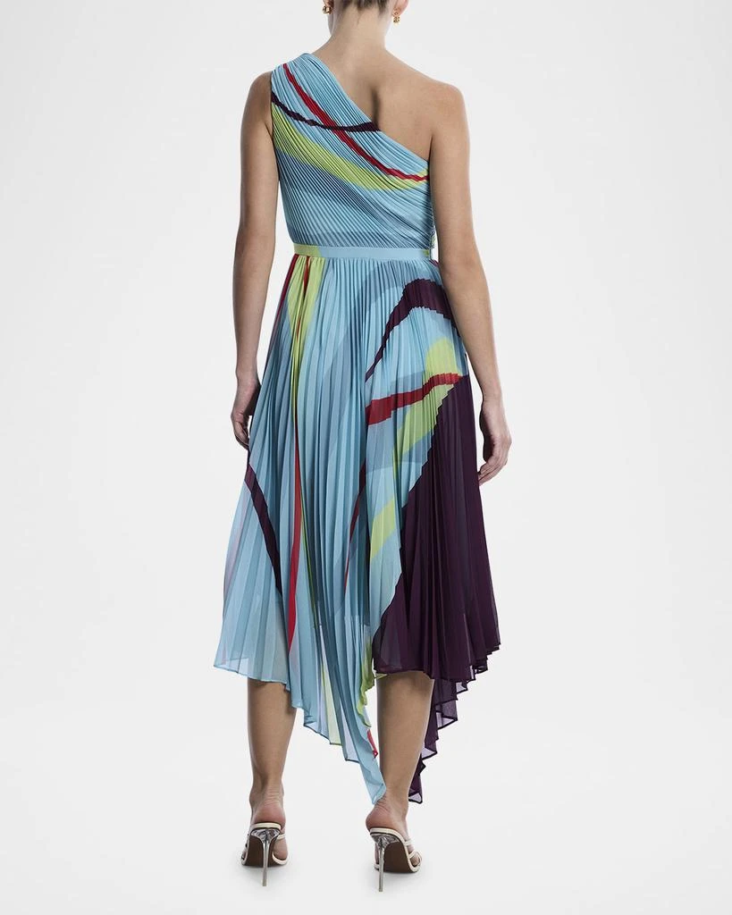 BCBG One-Shoulder Abstract-Print Pleated Midi Dress 3