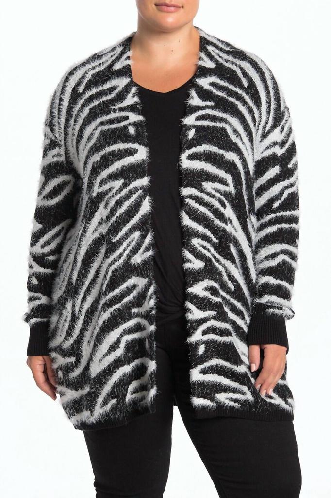 SUSINA Susina - Women's Zebra Print Open Front Eyelash Cardigan