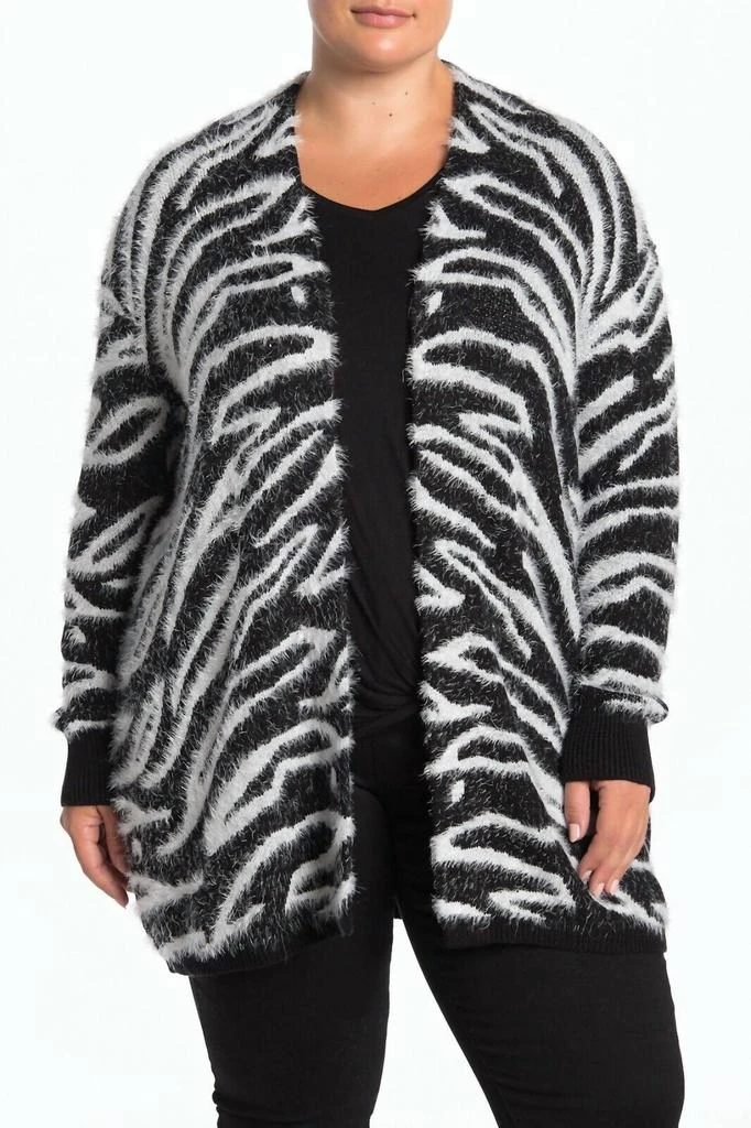 SUSINA Susina - Women's Zebra Print Open Front Eyelash Cardigan 1