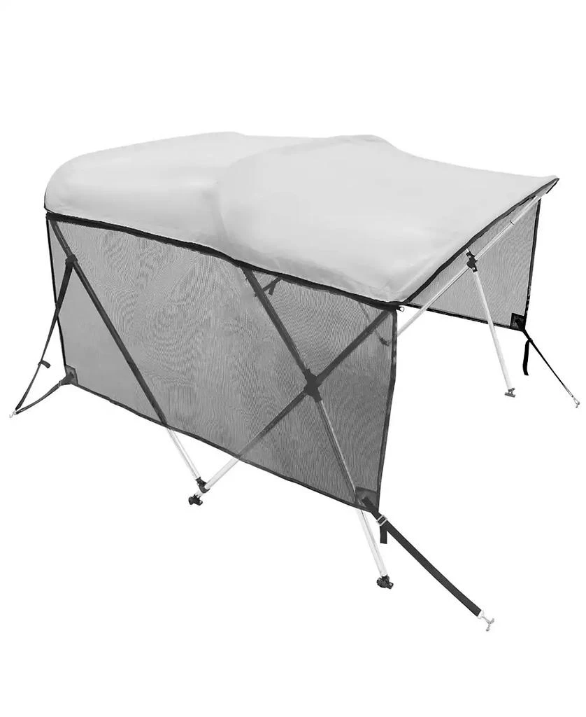Mecale 3 Bow Bimini Top Boat Cover, 600D Polyester Canopy with Mesh Sidewalls, 1" Aluminum Frame, Storage Boot, Light Grey 10