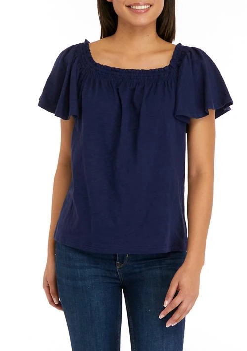 CHAPS Short Flutter Sleeve Solid T Shirt 1