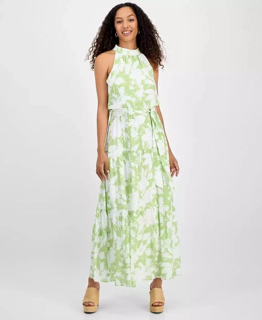 julia jordan green dress PLEATED LONG SLEEVE WAIST TIE MAXI DRESS – JULIA JORDAN main image 1
