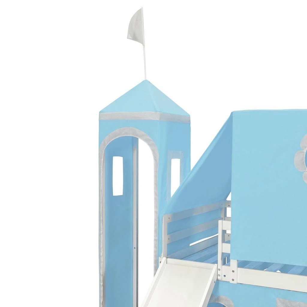 Streamdale Furniture Streamdale Twin Size Loft Bed with Slide Blue Tent and Tower - Blue 3
