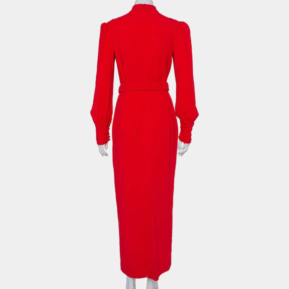 Alessandra Rich Alessandra Rich Red Crepe Embellished Button Belted Gown M 4