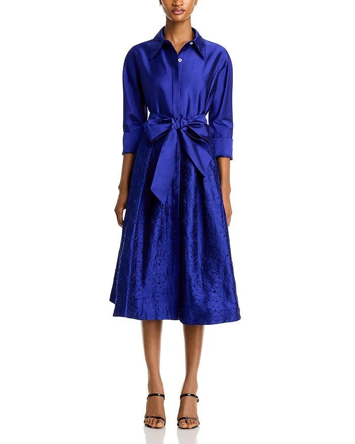 Teri Jon Embroidered Sash Belt Shirt Dress 6