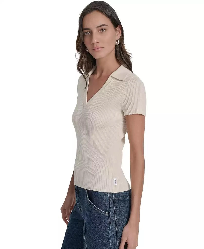 DKNY Womens Ribbed V-Neck Polo Sweater 4