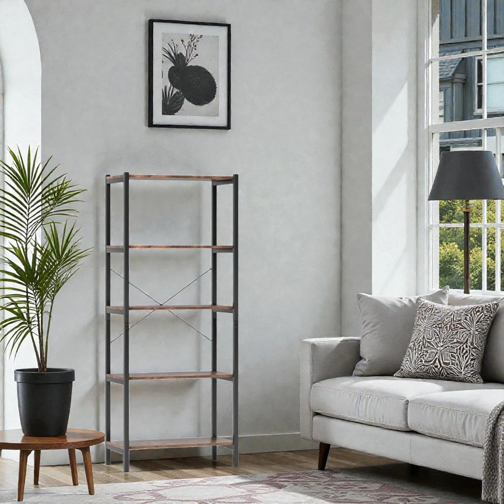 Hivvago 5-Tier Industrial Metal Frame Bookshelf and Display Storage Rack