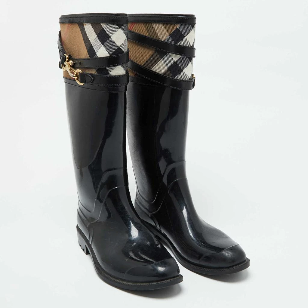 Burberry Burberry Black/Beige Rubber and House Check Canvas Rain Boots Size 38 4