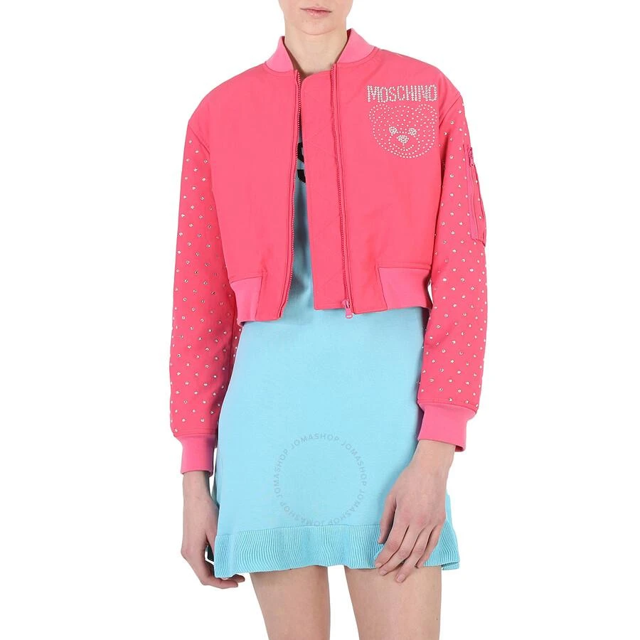 Moschino Ladies Fuschia Pink Crystal Detail Bomber Jacket 1