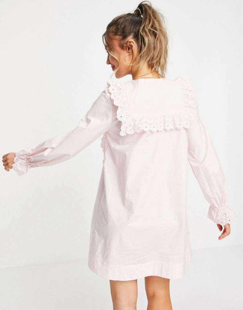 & Other Stories & Other Stories cotton frill embroidered mini dress in pastel pink - PINK 2