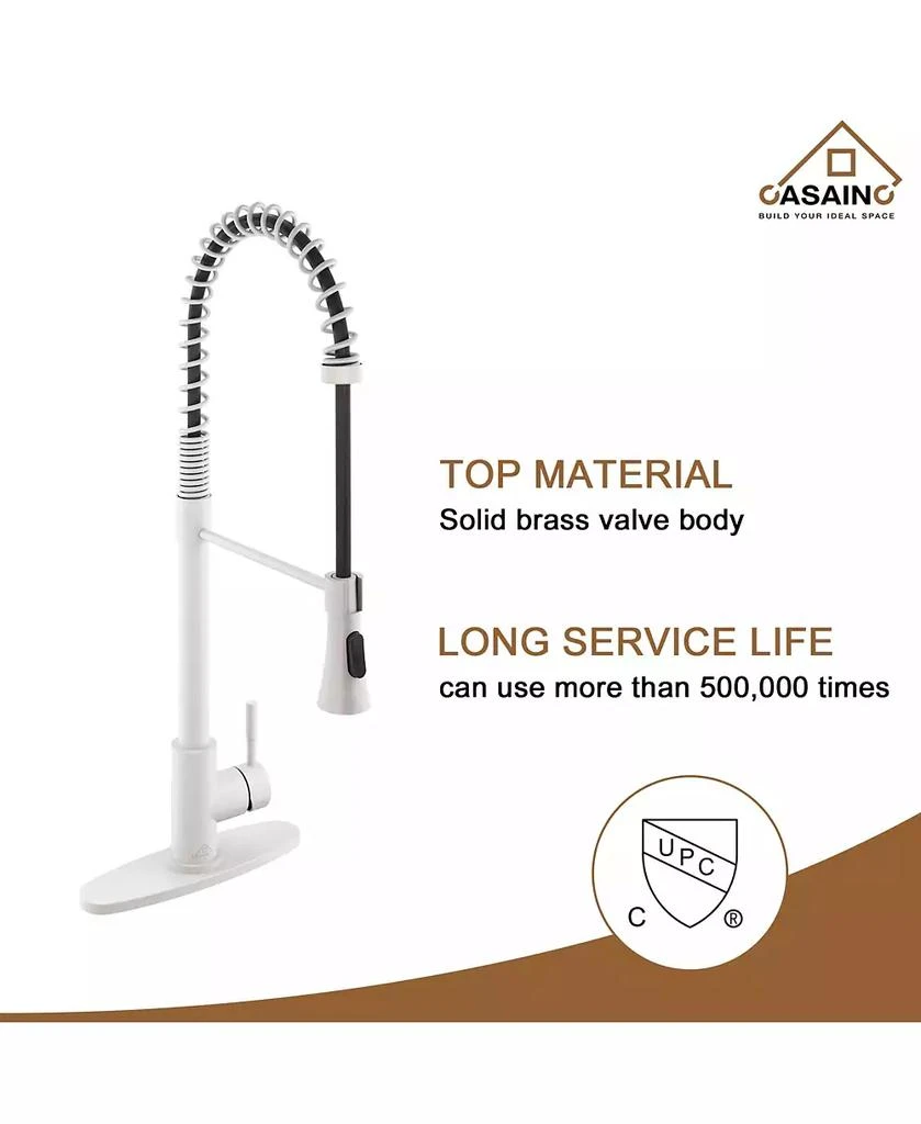 CASAINC Spring Pull Down Sprayer Kitchen Faucet with Dual-Function Spray Head and Deck Plate 8