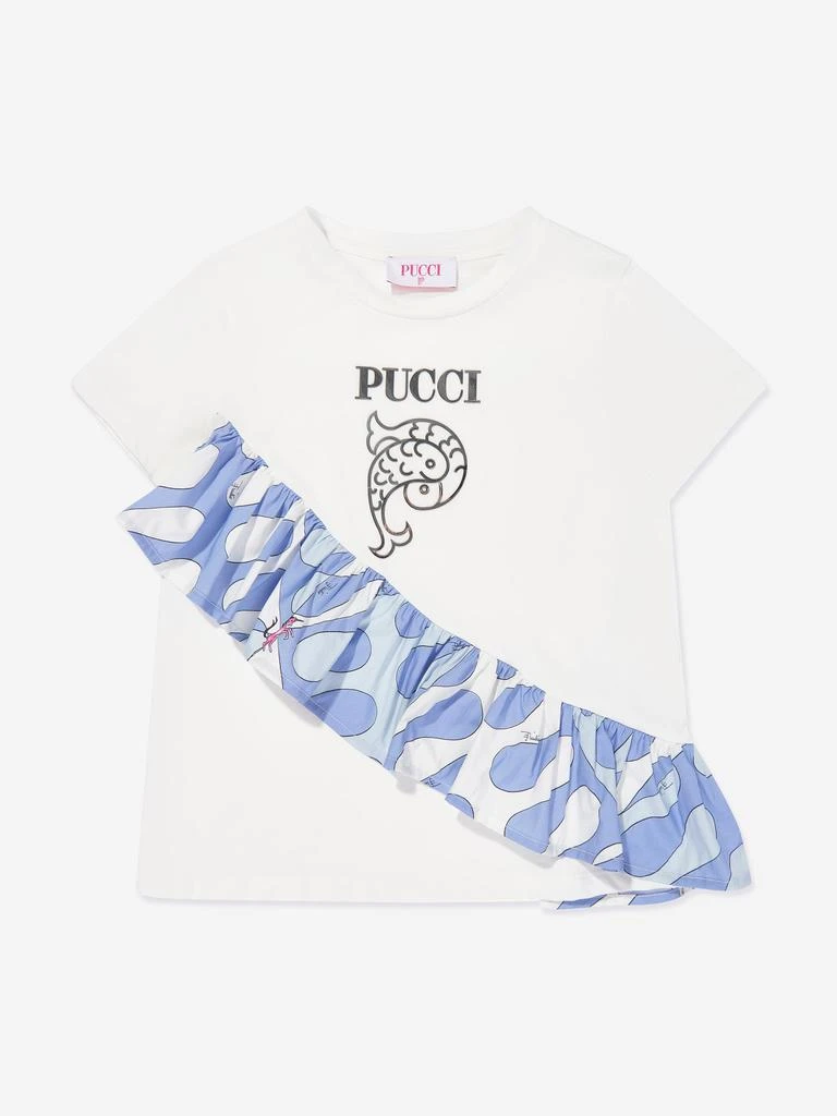 PUCCI Girls Ruffle Jersey T-Shirt in Ivory 1