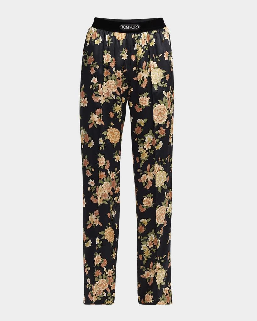 Tom Ford Logo-Band Hendrix Floral Stretch Silk Pajama Pants 1