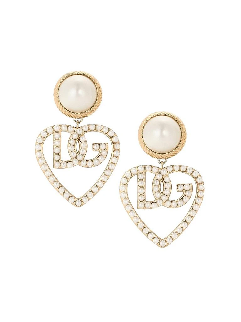 Dolce & Gabbana Goldtone & Imitation Pearl Monogram Heart Drop Earrings 1