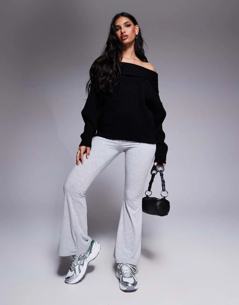 ASOS ASOS DESIGN oversized knitted off shoulder jumper in black 2