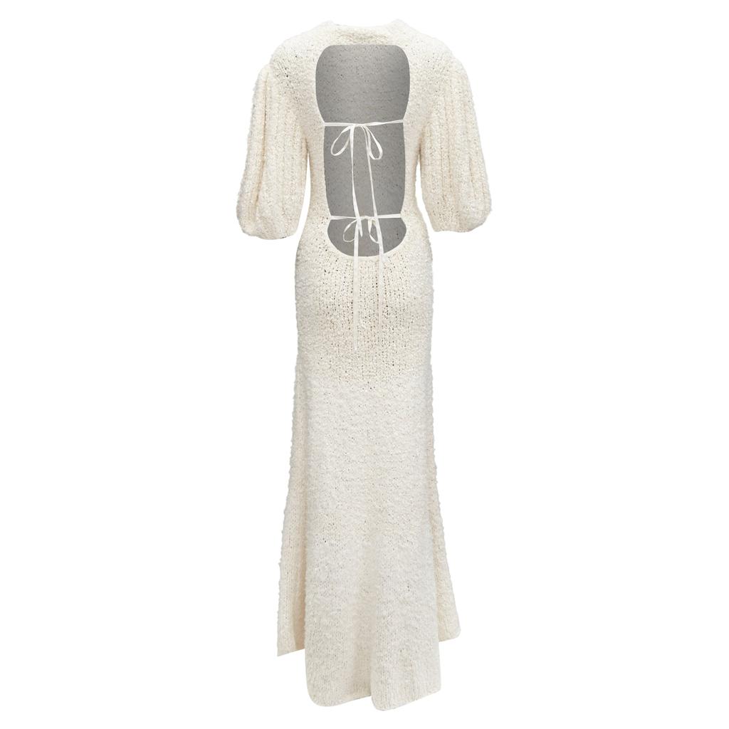 CECILIE BAHNSEN Latifa Silk Knitted Backless Puff Sleeves Dress