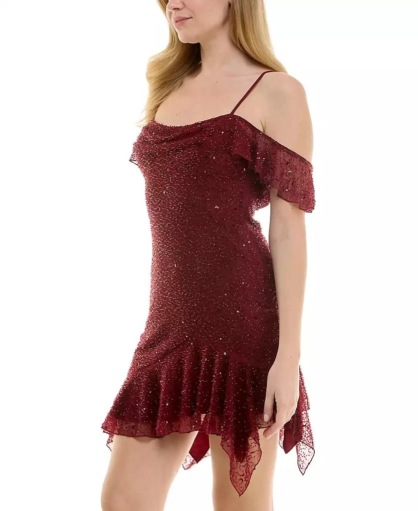 SENI & CADE Juniors' Ruffle-Trim Cutout Beaded Mini Dress 3
