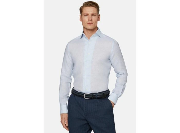Boggi Milano Chemise Bleu Clair En Lin Coupe Droite 1