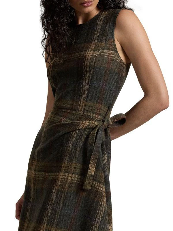 Ralph Lauren Check Wool-Blend Sleeveless Faux Wrap Midi-Dress 4