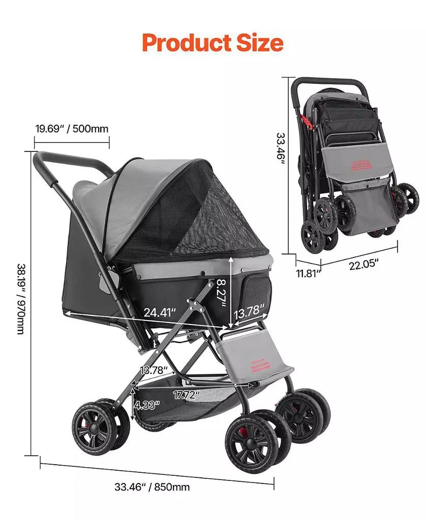 COZITO 4-Wheel Pet Stroller with Reversible Handle, Holds up to 44 lbs 5