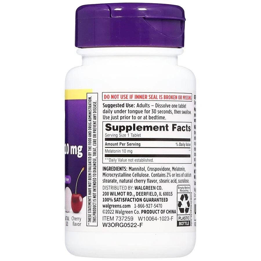 Walgreens Melatonin 10 mg Quick-Dissolving Tablets Dye-Free Cherry 9