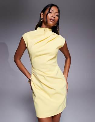 ASOS ASOS DESIGN structured scuba high neck mini in pastel yellow