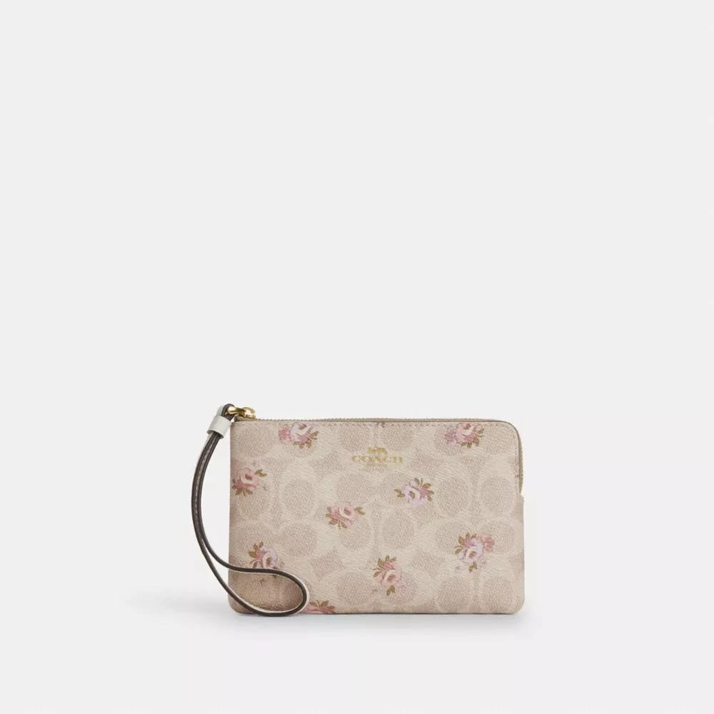 Coach Corner Zip Wristlet In Signature Canvas With Floral Print